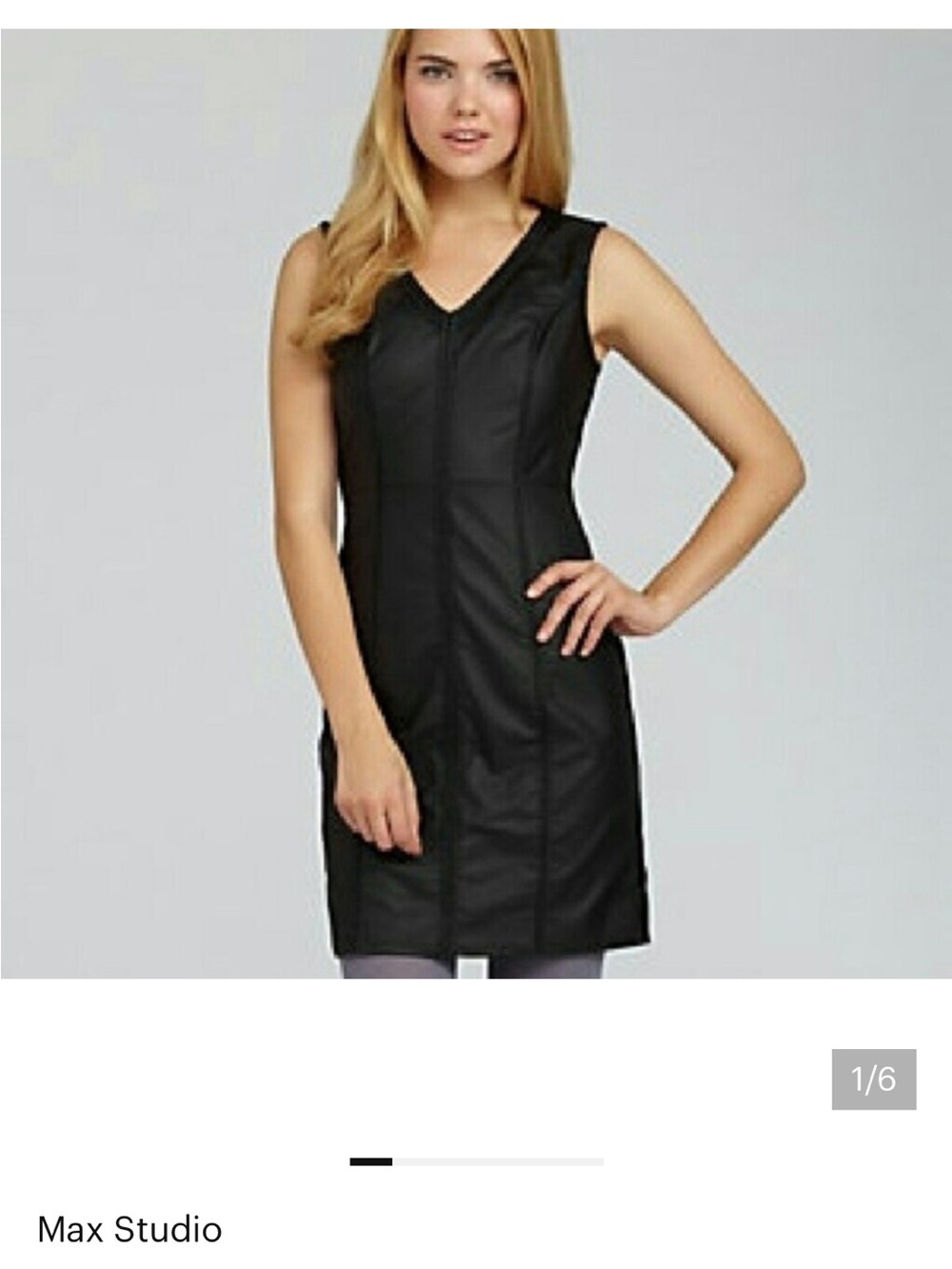 Max Studio Black Faux-Leather V-Neck Sleeveless Tunic Dress
